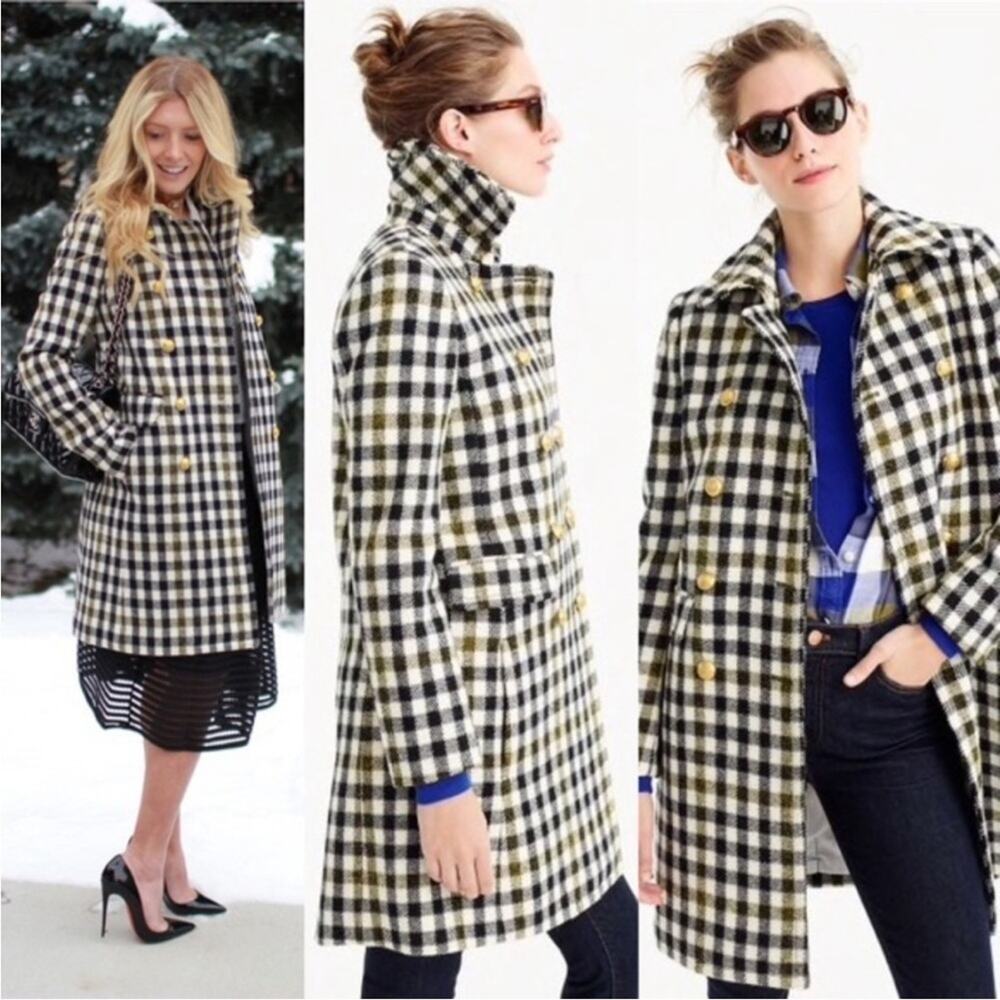 J.Crew Oxford plaid gingham wool coat size 10
